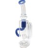 7.5-inch Puffco glass recycler attachment with blue accents, designed for enhanced smoke filtration and smoother smoking experience with clear glass construction.