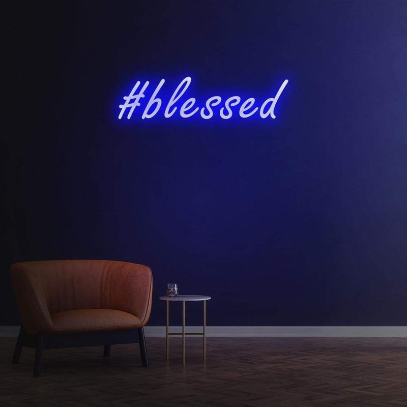 Blue Blessed neon sign LED wall light, modern inspirational decor for home, office, or events