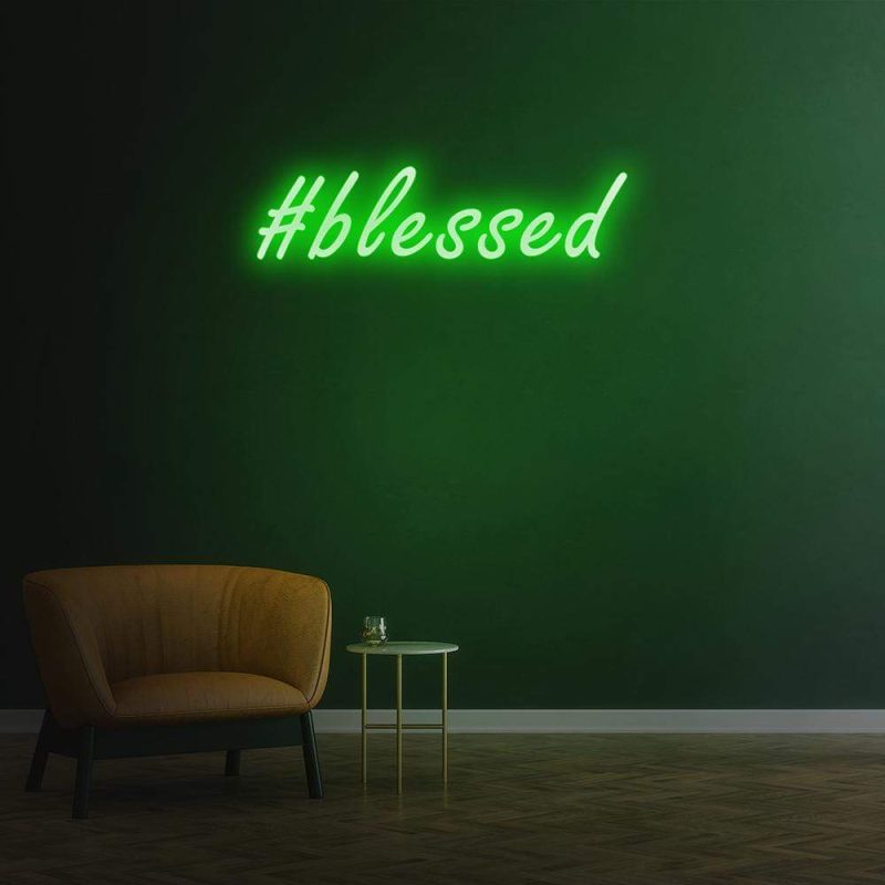 Green Blessed neon sign LED wall light, modern inspirational decor for homes, offices, or special events