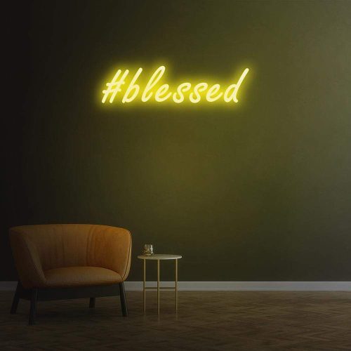 Yellow Blessed neon sign LED wall light, vibrant inspirational decor for home, office, or events