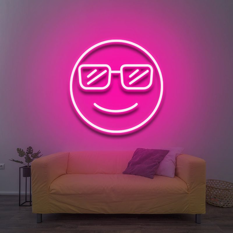 cool smiley neon sign pink