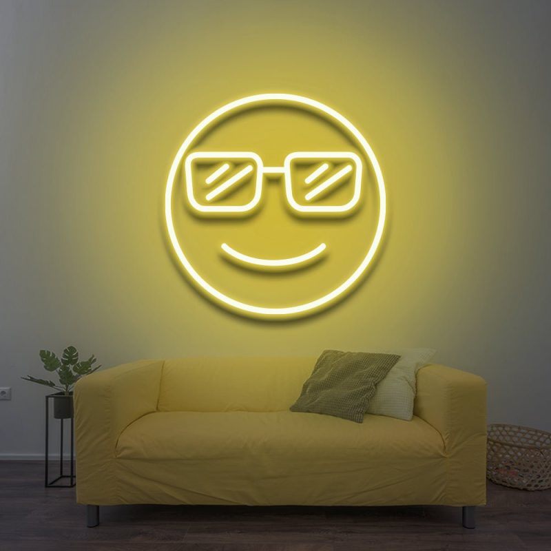 cool smiley neon sign yellow