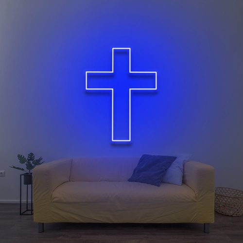 Blue LED Neon Cross Sign - Stylish Neon Cross Wall Light, Religious LED Neon Decoration