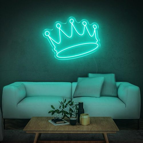 crown led neon sign teal light