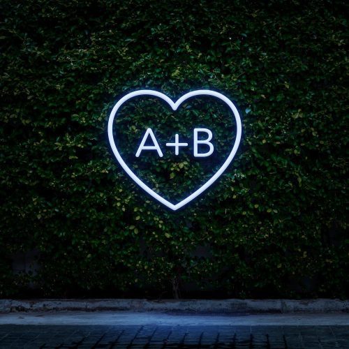 Custom Heart Initials LED Neon Sign in Blue Light