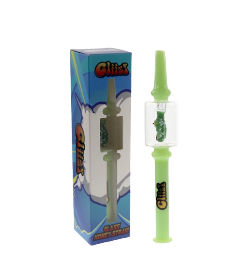 gliizy glass honey straw cactus design green packaged